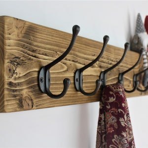 Rustic Wooden Coat Rack With Large Cast Iron Hooks Vintage Handmade Antique Coat  Hooks Wall Mounted Oak Wax -  Canada