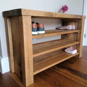 Rustic Shoe Rack Boot Rack Bench Golden Oak Solid Chunky Wood Antique ...