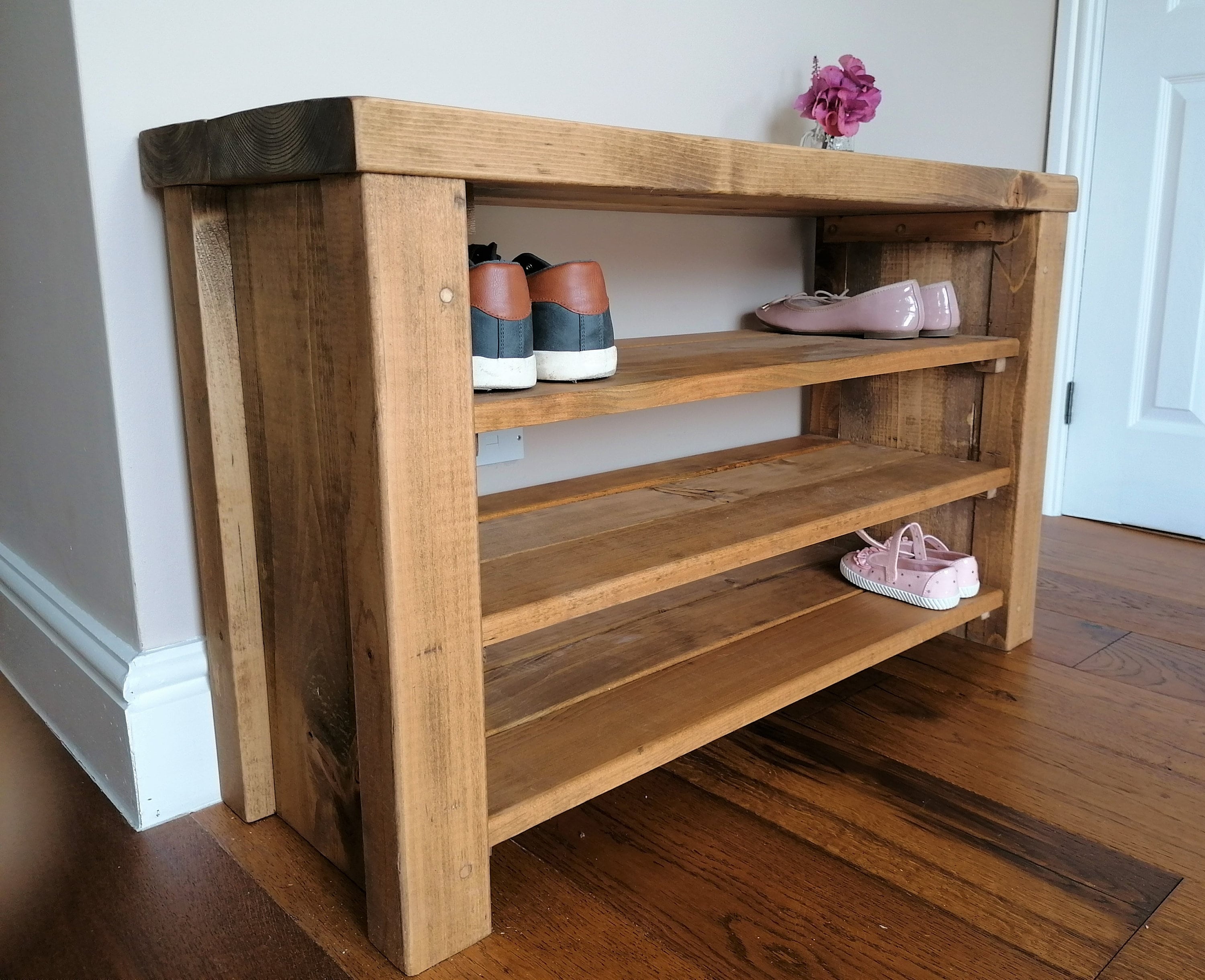 Rustic Farmhouse wooden Boot and Shoe Rack - Chunky and very solid - 2  Shelves