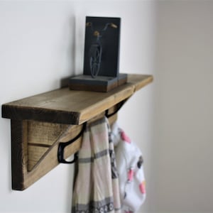 Rustic Reclaimed Wooden Coat Rack Coat Hooks With Shelf Wall Mounted Solid Wood Aged Grey Medium Dark Oak Wax Colour Cast Iron Hooks bild 2
