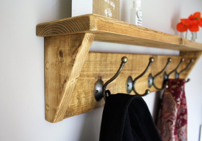 Rustic Reclaimed Wooden Coat Rack Hooks With Shelf Wall - Wooden Coat Rack Wall Mounted