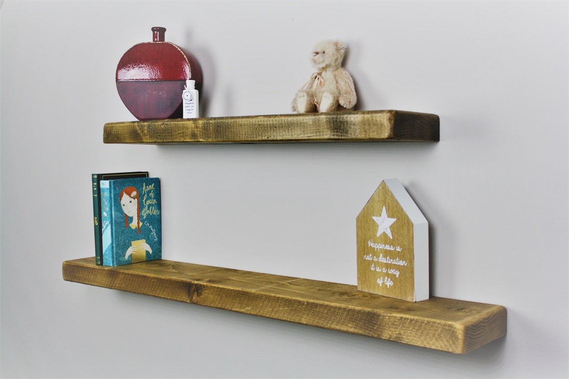 Rustic Reclaimed Floating Shelf Shelves Wall Mounted Oak Wax Etsy UK