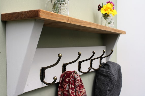 Shabby Chic Wooden Coat Rack With Shelf Solid Wood Winter Grey - Wall Mounted Coat Rack With Shelf Grey Shabby Chic Wooden Coat Rack With Shelf Solid Wood Winter Grey - Wall Mounted Coat Rack With Shelf Grey