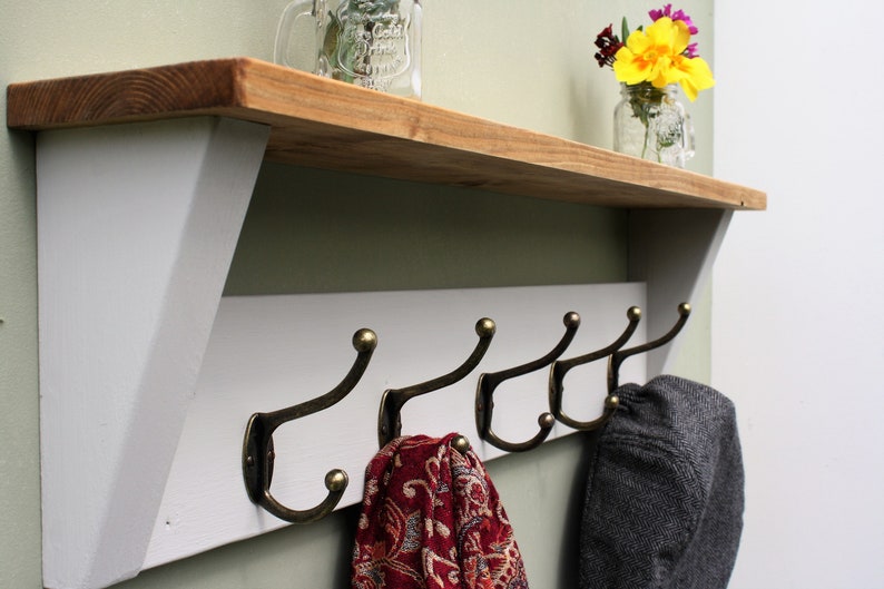 Shabby Chic Wooden Coat Rack With Shelf Solid Wood Winter Grey Etsy UK