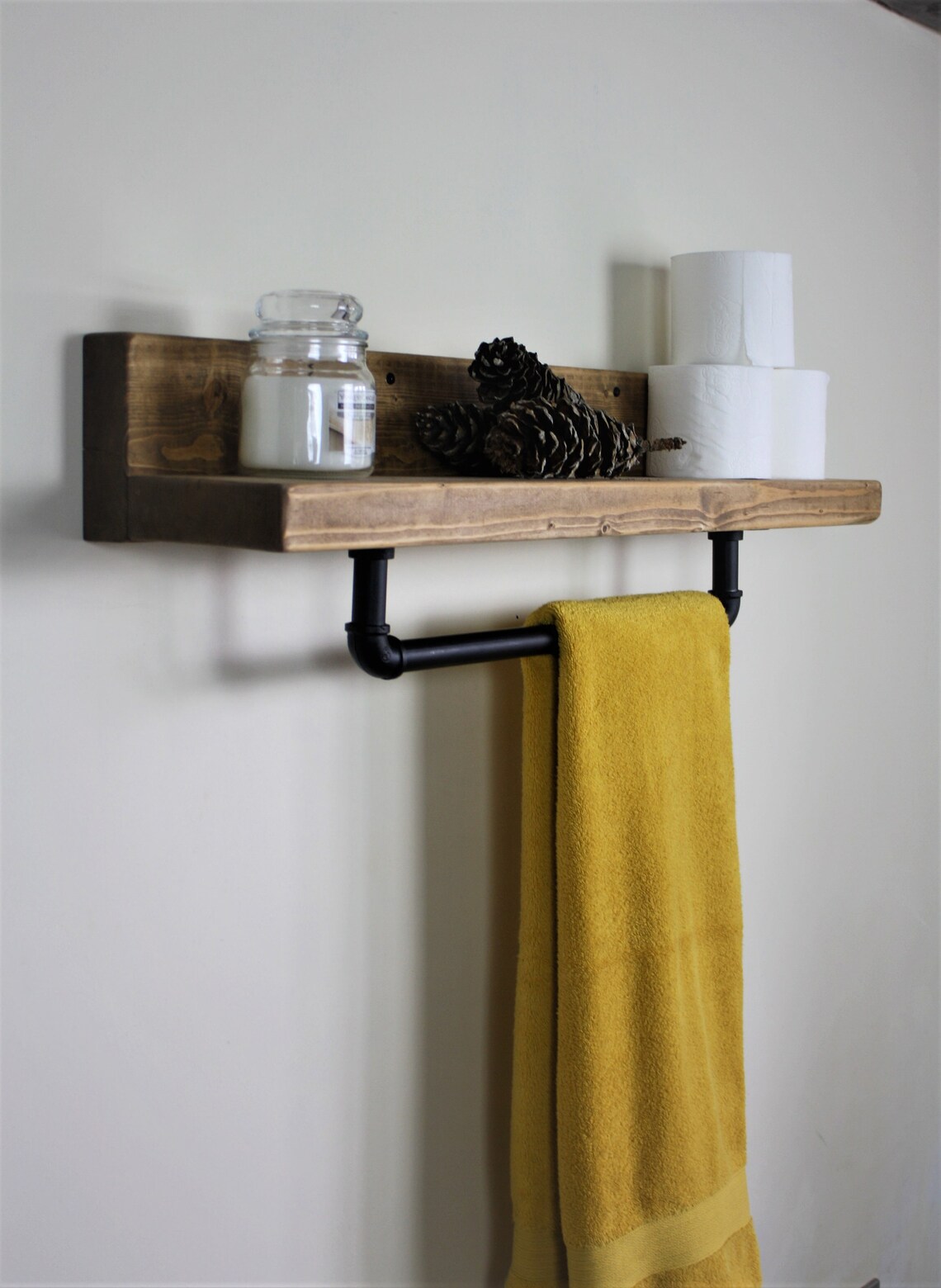 Rustic Industrial Bathroom Shelf With Towel Rail Vintage Etsy