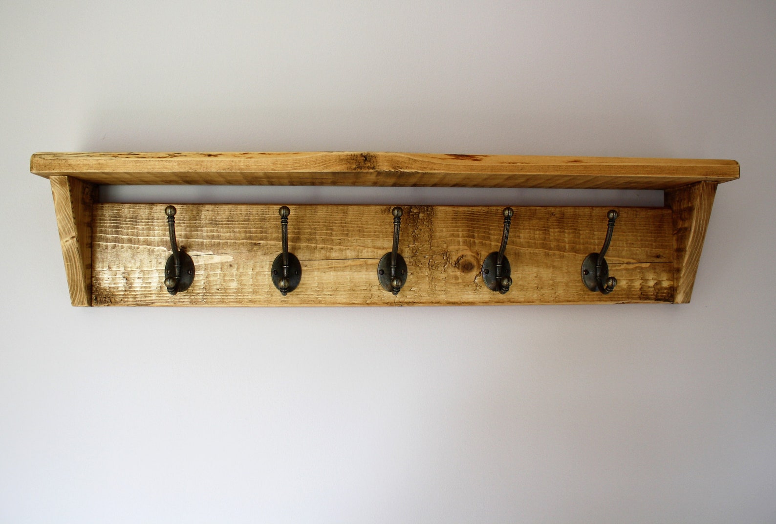 Rustic Reclaimed Wooden Coat Rack Coat Hooks With Shelf Wall - Etsy UK