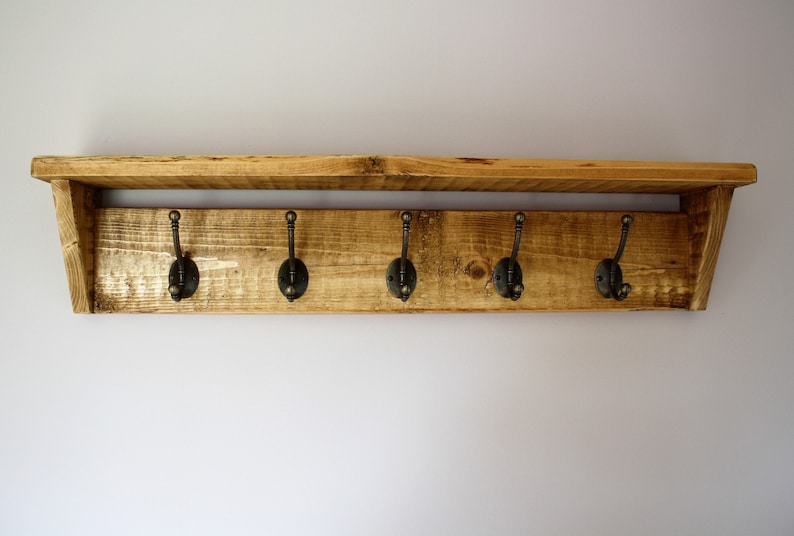 Rustic Reclaimed Wooden Coat Rack Coat Hooks With Shelf Wall Etsy UK