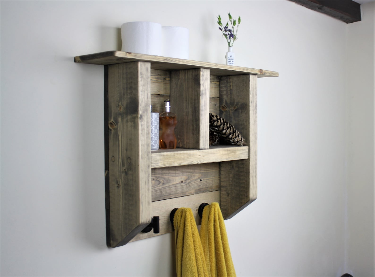 Large Rustic Aged Grey Oak Style Bathroom Shelf Unit With Etsy