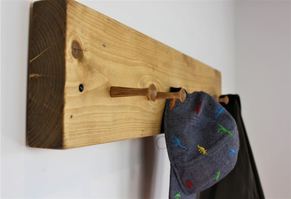 Rustic Wooden Coat Rack With Large Wooden Peg Hooks Vintage