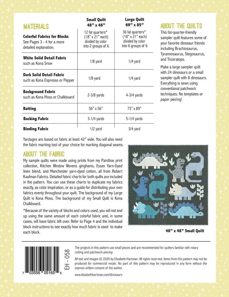 Dinosaurs Quilt Kit and Pattern by Elizabeth Hartman Featuring Roar by