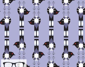 Preorder: Charley Harper Woodland Wonders Spotted Tail Blackbird in Lavendar by Charlie Harper for Birch Fabrics - Sold by the Half Yard