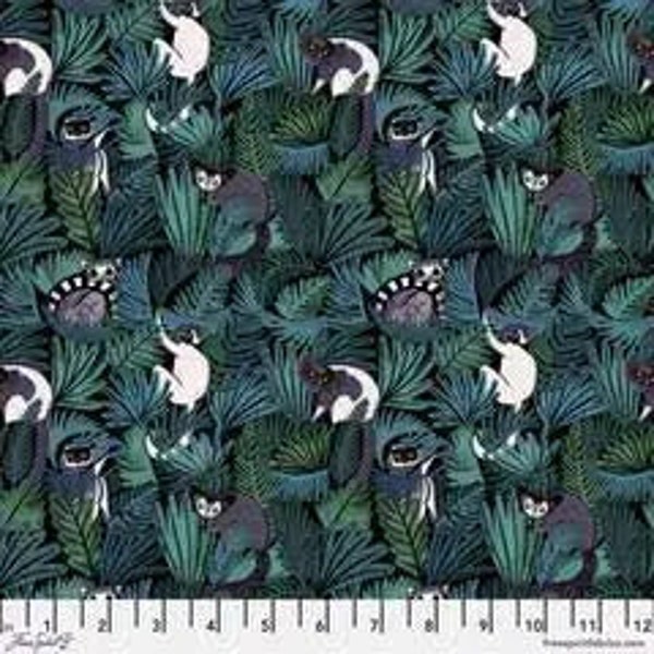 Madagascar Adventure Lemurs and Palms in Jade by Daughter Earth for Freespirit