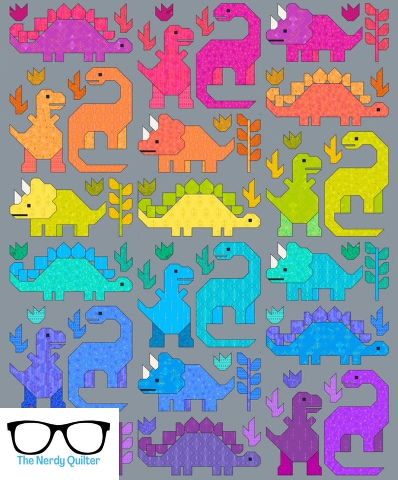 Dinosaurs Quilt Kit and Pattern by Elizabeth Hartman Featuring Deco Glo