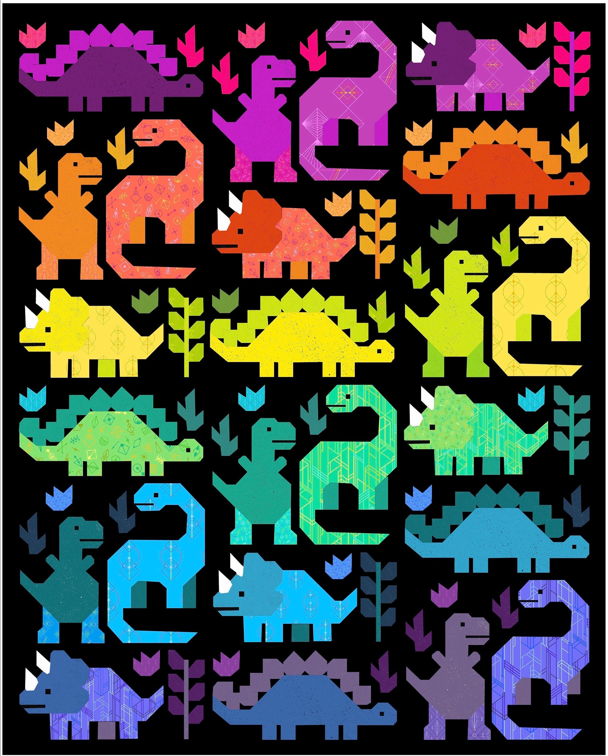 Dinosaurs Quilt Kit and Pattern by Elizabeth Hartman Featuring Deco Glo