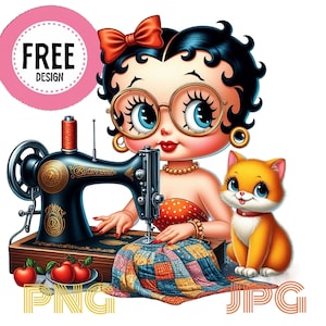Couture de patchwork Betty Boop : PNG JPG vintage personnage de dessin animé artisanat tissu art Bonus 4 PNG clip-arts