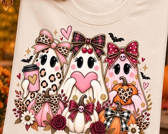 Coquette Ghost PNG, Leopard Ghost Halloween Design, Pink Fall Sublimation, Cute Spooky Digital Download