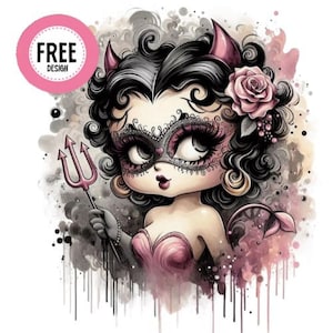 Lindo diablo Betty Boop png, mardi gras png, sublimaciones occidentales, PNG, descargas de diseños, imágenes prediseñadas PNG, camisa, descarga de sublimación, rosa de Halloween