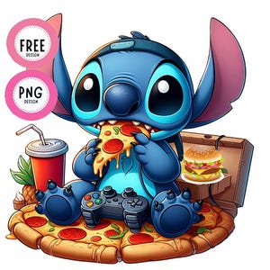 Stitch che gioca ai videogiochi Pizza PNG, JPG, trasparente, Stitch sublimazione png, digitale, Stitch file png, Stitch in felpa con cappuccio png Stitch png