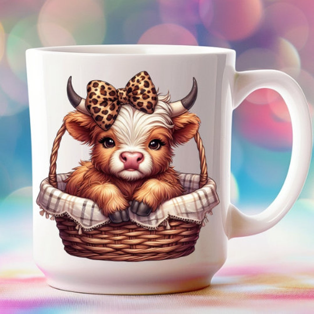 Highland Cow Watercolor Clipart Cute Leopard Bow Baby Cow PNG and JPG ...
