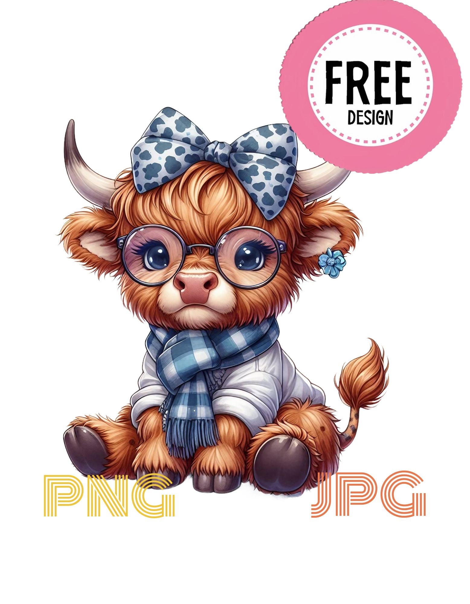 Highland Cow Watercolor Clipart Cute Leopard Bow Baby Cow PNG and JPG ...