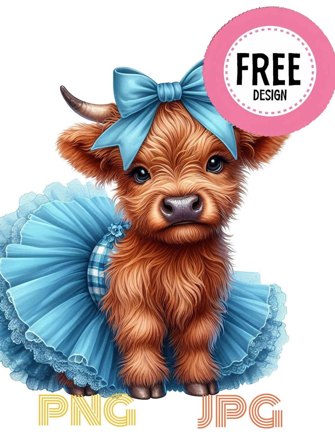 Highland Cow Watercolor Clipart Cute Leopard Bow Baby Cow PNG and JPG ...