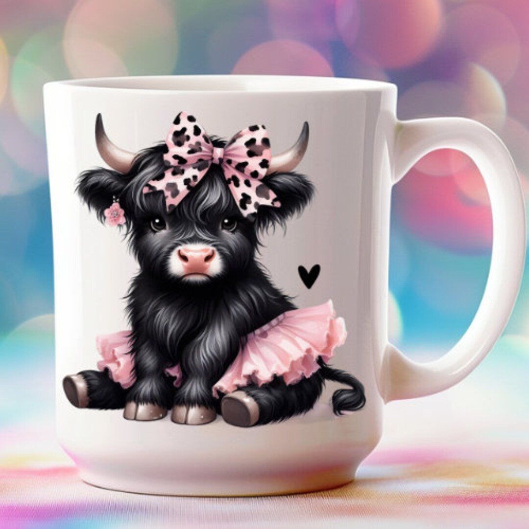 Highland Cow Watercolor Clipart Cute Leopard Bow Baby Cow PNG and JPG ...