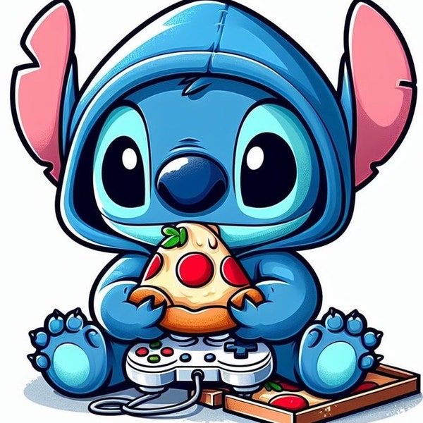 Stitc giocare ai videogiochi Pizza PNG,JPg,trasparente ,Stitc sublimazione png,digitale ,Stitc file png,Stitc in felpa con cappuccio png Stitc png