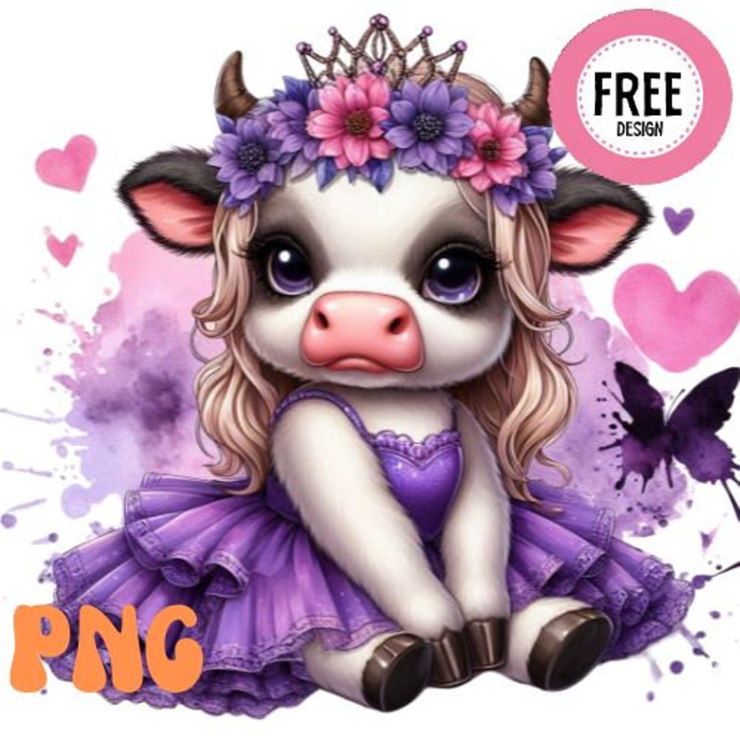 Highland Cow Watercolor Clipart Cute Leopard Bow Baby Cow PNG and JPG ...