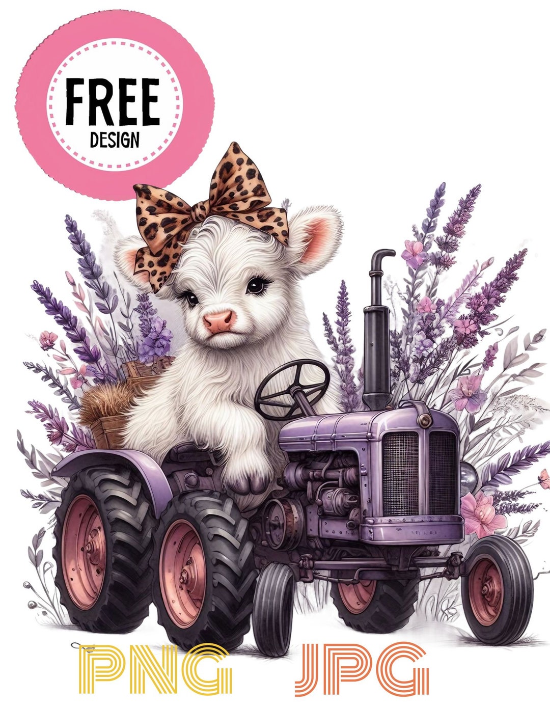 Highland Cow Watercolor Clipart Cute Leopard Bow Baby Cow PNG and JPG ...