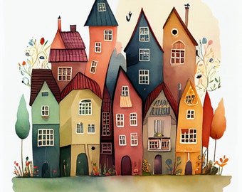 33 imágenes prediseñadas Quirky Houses Clipart JPG de alta calidad, descarga digital, fabricación de tarjetas, medios mixtos, artesanía de papel digital, diarios basura, arte de pared