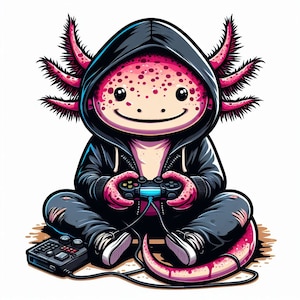Axolotl gioca ai videogiochi, PNG, JPg, Gaming Axolotl png, sublimazione, digitale, file png Axolotl, Axolotl in felpa con cappuccio png, camicia Axolotl png