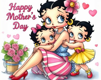Betty Boop Szczęśliwego Dnia Matki PNG, JPg, przezroczysty, Cowgirl sublimacja png, cyfrowy, Cowgirl Mother Day png, Cowgirl Mom png