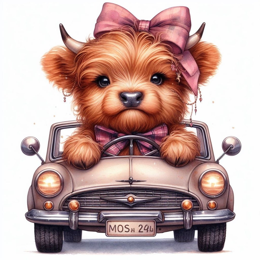Highland Cow Watercolor Clipart Cute Leopard Bow Baby Cow PNG and JPG ...