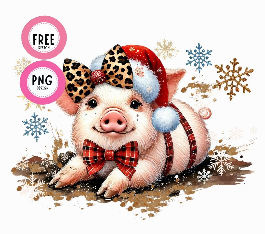 Farm Pig Watercolor Clipart Cute Farm Merry Christmas Pig Leopard Bow ...