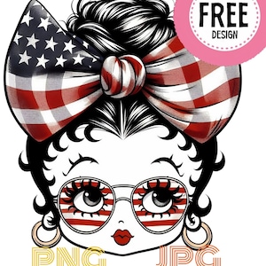 Betty Boop Betty Boop Bow Flag PNG Patriotic USA  Clipart  Commercial Use Transparent Clipart Flag Sublimation United States