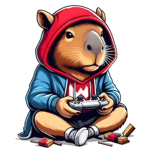ビデオゲームをプレイするかわいいカピバラ、PNG、JPg、ゲーム、カピバラ昇華、デジタル、カピバラ png、パーカーのカピバラ png
