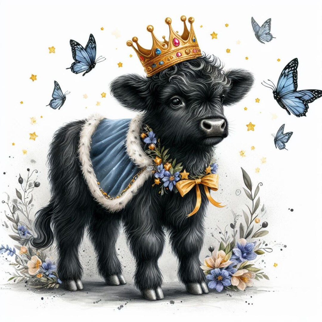 Highland Cow Watercolor Clipart Cute Leopard Bow Baby Cow PNG and JPG ...