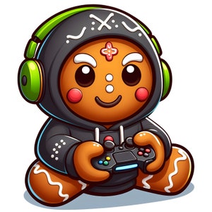 Gingerman gioca ai videogiochi,PNG,JPg,Giochi,Immagini di sublimazione Gingerman,digitale,File Gingerman,Gingerman in felpa con cappuccio, sfondo trasparente