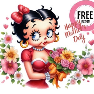 Vaquera Betty Boop Feliz Día de las Madres PNG,JPg,transparente, Sublimación de vaquera png,Día de la Madre Vaquera digital png, Mamá Vaquera png afro mamá