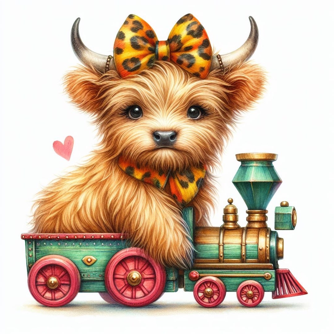 Highland Cow Watercolor Clipart Cute Leopard Bow Baby Cow PNG and JPG ...