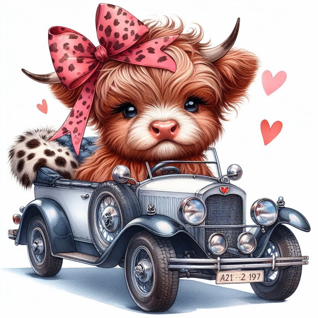 Highland Cow Watercolor Clipart Cute Leopard Bow Baby Cow PNG and JPG ...
