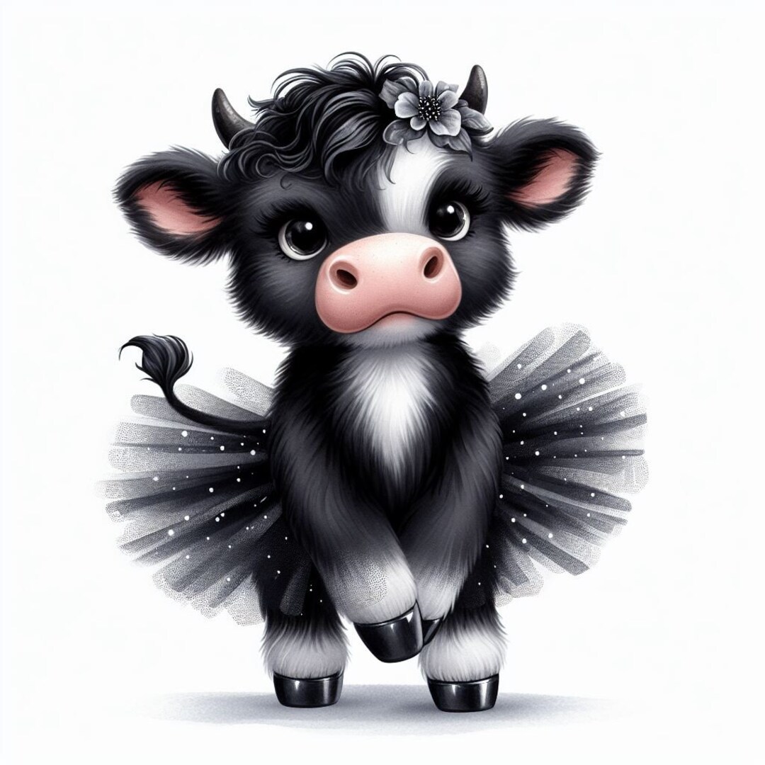 Highland Cow Watercolor Clipart Cute Tutu Ballet Baby Cow PNG and JPG ...