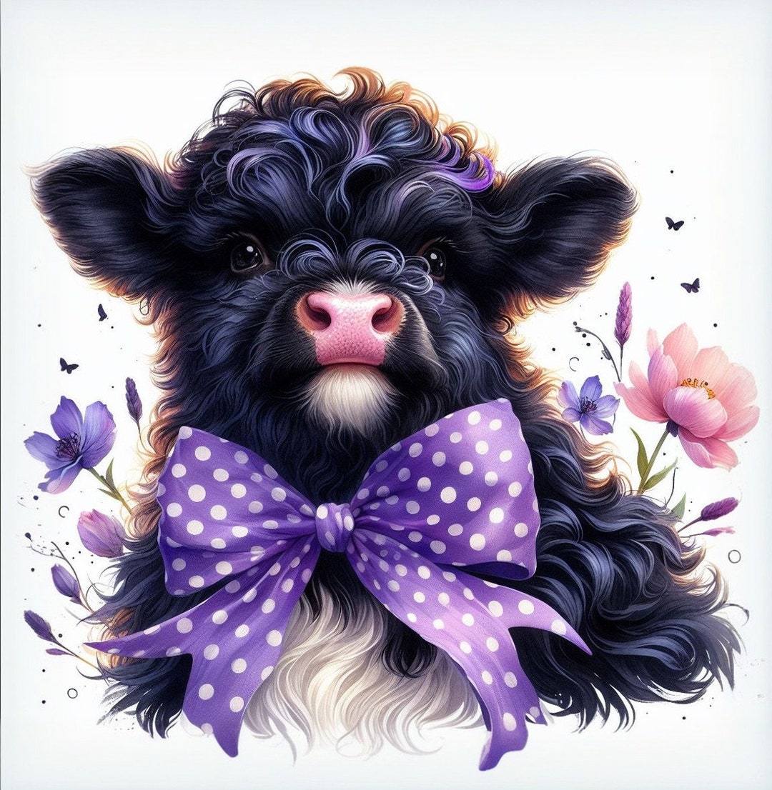 Highland Cow Watercolor Clipart Cute Leopard Bow Baby Cow PNG and JPG ...