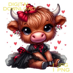 Highland Cow Watercolor Clipart Cute Leopard Bow Baby Cow PNG and JPG ...