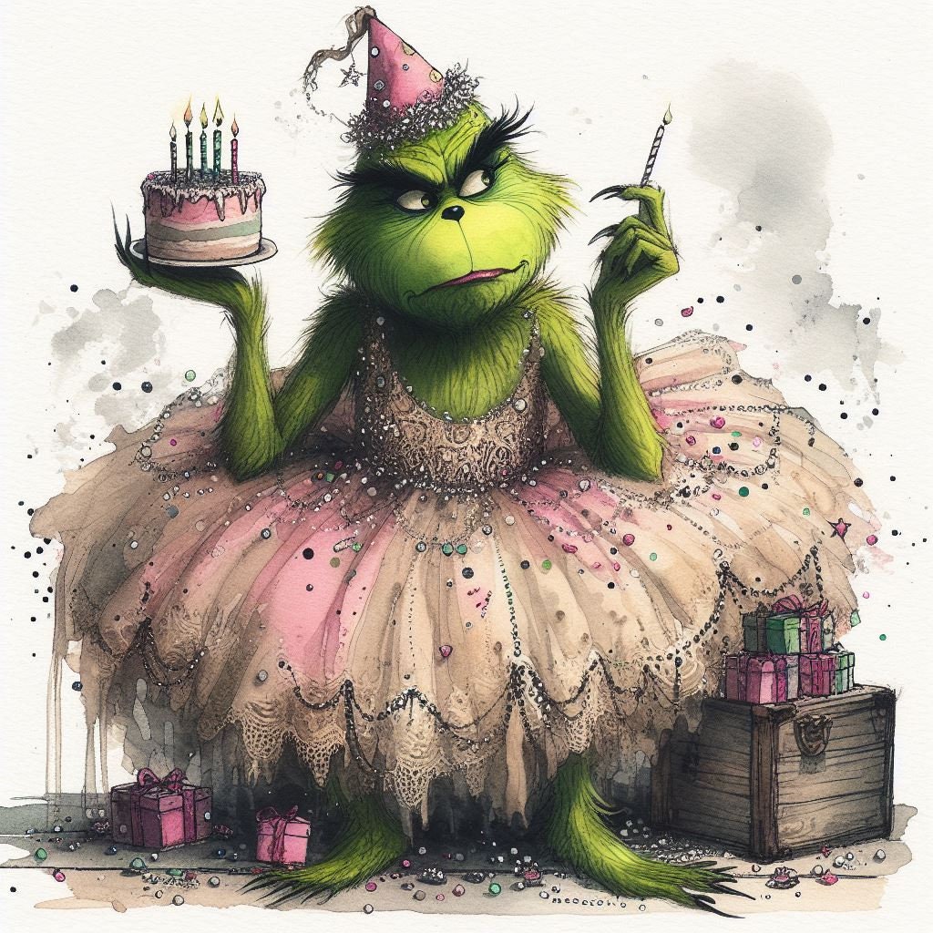 Grinch Happy Birthday ,PNG Jpg Shabby Chic Grinch, Beauty Cake Card ...