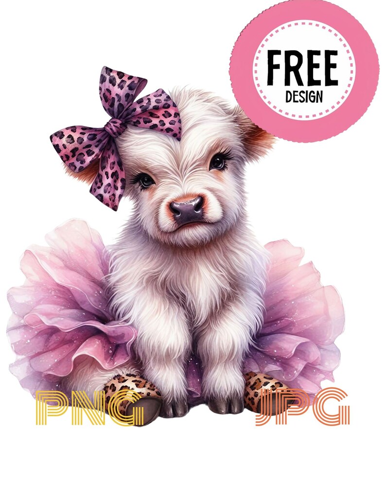 Highland Cow Watercolor Clipart Cute Leopard Bow Baby Cow PNG and JPG ...