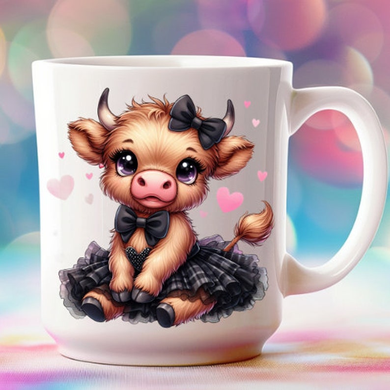 Highland Cow Watercolor Clipart Cute Leopard Bow Baby Cow PNG and JPG ...