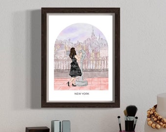 Impressão artística em aquarela da moda de Nova York - Ilustração de viagem