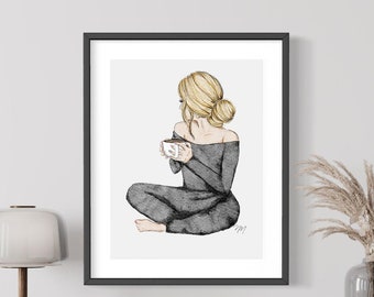 Fashion Illustration Art Print: Tea Lover, Calm Home Decor
