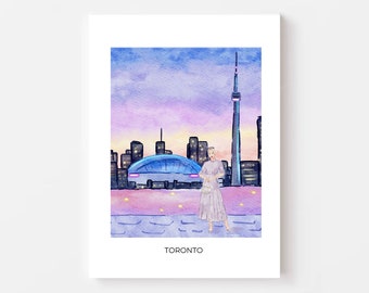 Toronto Skyline Watercolor Art Print, Canadian Home Decor
